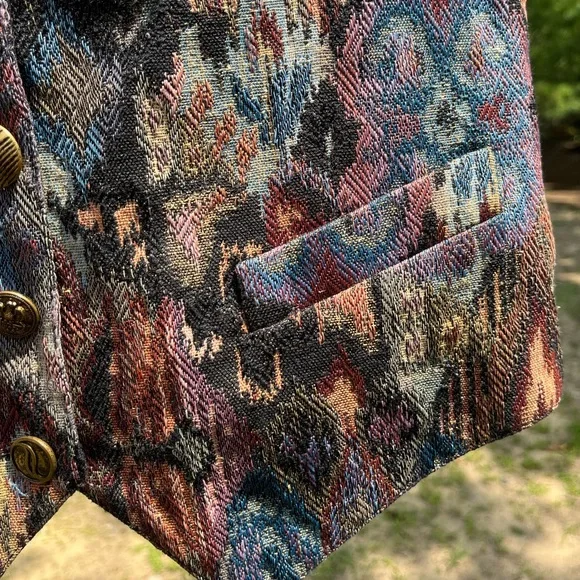 90s American Trendsetter Woven Tapestry Vest Size M Boho Western - Picture 3 of 9